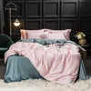 SlowDream Pure Blue Grey 100% Silke Bedding Set Beauty Healthy Queen King Silky Quilt Cover Pillwocase Flatplåt eller monterad plåt