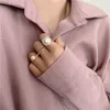 Cluster Rings VSnow Unique Design Oversize Gold Color Undulation Pearl Ring For Women Fairy Fashion Open Metal Party Jewellery Wholesale