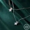 925 Sterling Silber Luxus Zirkonia Blume Blatt Form Anhänger Rose Gold Farbe Überzogene Kette Party Halsketten für Frauen Q0531