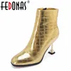 Hot Sale Fashion Women High Heels Ankel Boots Guld Silver Höst Vinter Party Bröllop Prom Skor Kvinna Sexiga Pumpar Kvinna Stövlar