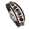 Pulseira de couro trançada simples estilo escuro multi-camada par de fivela bracelete