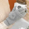 Touch Screen Gloves Women Winter Warm Double layer Separable Fingerless Female Pom Poms Mittens Femme