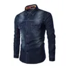 2020 Ny denimskjorta Män Långärmad Slim Mens Jean Shirt Toppkvalitet Bomull Dubbelfickor Casual Male Cowboy Shirt Storlek 6XL