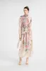 Robe de piste pour femmes O Neck manches longues imprimées robes maxi florales avec Scarlf Party Prom