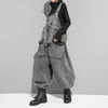 [EAM] 높은 허리 블랙 포켓 분할 데님 바지 바지 새로운 느슨한 맞는 바지 여성 패션 조류 봄 가을 2020 LJ201029