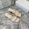 2021 Designer Ketting Sandalen Damessandaal pantoffelschoenen echt leer met Sandaal Parelband Slippers Blokhakken Vierkante neus hakken