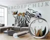 Özel 3D Hayvan Duvar Kağıdı Alfabe Karikatür Zebra 3D Duvar Kağıdı Kapalı TV Arka Plan Duvar Dekorasyon 3D Mural Duvar Kağıdı