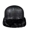 Pudi casquette de base en cuir véritable chapeaux d'hiver bonnets avec fausse fourrure à l'intérieur HL014 Y201024