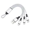 Cabos curtos trançados 3 em 1 para carregador rápido, micro USB tipo C, cabo de carregamento de telefone para Samsung, Xiaomi, Sony, telefone móvel