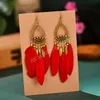 Kadın Su Damlası Hollow Mavi Tüy Küpe Kadın Etnik Kristal Yaprak Püskül Hint Dangle Küpe Jhumka Retro Boho Takı