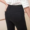 Kot Kadın Yüksek Bel Skinny Artı Boyutu Ayak Bileği Uzunluk Temel Ince Siyah Siyah Gri Kalem Denim Pantolon LJ200811