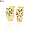 Donia jewelry luxury stud European and American fashion double ring leopard titanium steel micro-set zircon three-color creative designer earrings