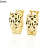 Donia jewelry luxury stud European and American fashion double ring leopard titanium steel micro-set zircon three-color creative designer earrings