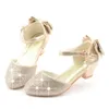 Scarpe da principessa in pelle per bambini per ragazze scarpa elegante glitter bambini tacco alto 2020 scarpe da ragazza nodo a farfalla oro rosa argento