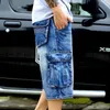 Jeans pour hommes Marque Hommes Grande Taille Lâche Baggy Court Pour Hommes Hip Hop Denim Pantalon Rock Bleu Poche Pantalon Cargo Droit Man1272T