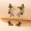 Vintage Pretty Butterfly Drop Örhängen för Kvinnor Silverfärg Blommor Dangle Earring Party Smycken Present