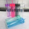 Vaso flaco de plástico de 6 colores Vasos acrílicos de 22 oz Taza de agua transparente de doble pared con tapas y pajitas