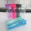 Bicchiere sottile in acrilico da 6 colori da 22 once con coperchio e cannucce Tazza da viaggio in plastica trasparente a doppia parete Tazze semplici per sport all'aria aperta