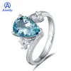 Cluster Rings Anmiy Elegant Water Drop-shaped Light Sea Topaz Women's Fashionable Blue Open Ring1