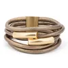 Meerlagige gouden kleurmagneet grijs pu touw wikkel armband bileklik pulseira feminina armbanden voor dames polsband13242494