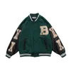 hip hop streetwear baseball jacket coat letter B bone embroidery Stand-up collar japanese streetwear bomber college jacket 220124