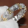 Wholesale Professional Eternity Diamonique Diamond 10KT White&Yellow Gold Filled Wedding Band Cross Ring Size 5-11