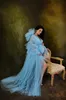 Sky Blue Ruffles Nightgown Maternity Buffy Sleeve Bridal Sleepwear dla Photoshoot Boudoir Bielizna Szlafrok Nightwear Babydoll Custom Made