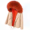 MAOMAOKONG Moda Donna Cappotto con collo in vera pelliccia naturale procione grande parka invernale bomber 211220