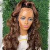 Peruaanse Remy Wig Chestnut Bruin Long Body Wave Transprrent Lace 360 ​​Frontale menselijk haarpruiken 180 DENSITY Glueless Lace vooraan