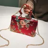 Bestickte Blumen chinesische Art Mode Partei Kupplung Tasche Kette Geldbörse Crossbody Mini Messenger Bag für Frauen Flap Handtasche Totes
