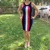 Gagarich Moda Stretch Striped Kobiety Sukienka Bez Rękawów Długość Kolana Lato Jesień Chic Dzianiny Bodycon Damskie Dresses LJ200810