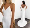 Vestidos de novia de sirena de playa simples 2021 Correas de espagueti sexy Espalda abierta Vestidos de novia de Boho Country Sweep Train robes de mari￩e AL7661