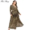 5XL 6XL Plus Size Winter Dress Long Sleeve Women V Neck Striped Leopard Print Casual Maxi Long Dresses Belted Split Wrap Dress 201125