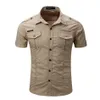 2019 haute qualité Mens Cargo Shirt Hommes Casual Shirt Solide Chemises À Manches Courtes Chemise De Travail avec Lavage Standard US Taille 100% Coton C1210