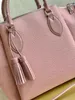 10A L Bag M56906 rosa HAUMEA bolsa de couro de bezerro perfuração bolsa de ombro gêmeas borlas de couro bolsa feminina as alças trançadas de couro