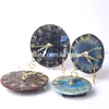 Natural Labradorite Disc Quartz Clock Crystal Home Decor Collection Reiki Gift+Stand Ammonite Fossil Agate Slice Desk Clocks Roman Numeral (Battery Not Included)