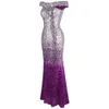 Angel-FashionsレディースオフショルダーイブニングドレスGradient Silver Purple Sequin Maqu Mermaidエレガントプロムガウン496 LJ201118