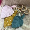 Baby trä teether bomull löv bibs tänder ring baby gym lek leksak säng klocka rattle leksaker sjuksköterska tillbehör 7 färger dw6276