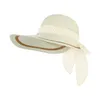 GEMVIE Nuovo cappello di paglia per le donne Cappello da sole a tesa larga in carta intrecciata Lady Trendy Ribbon Bow Beach Hat Summer Outdoor Parasole Cappelli Y200602