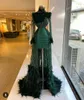 Green A Luxurious Line Evening Dresses Feathers High Neck Long Sleeve Sequined Pearls Prom Gowns Custom Made Vestido De Novia