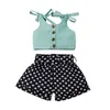 Toddler Baby Girl Summer 2Pcs Clothing Sets Solid Bandage Suspender Tops Heart Dot Short Pants Casual Children Outfits 20220308 H1