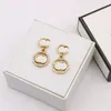 Nouveau style plaqué or 18 carats de luxe double lettres Stud Clip chaîne géométrique célèbre femmes cristal strass perle boucle d'oreille bijoux de fête de mariage cadeaux