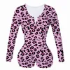 Mujeres verano abotonado cuello redondo Bodycon elástico Kawaii sí papá estampado de leopardo Sexy corto mamelucos jóvenes señoras monos T200527