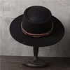 Women Men Wool Fedora Hat Lady Flat Pork Pie Hat Gentleman Flat Bowler Porkpie Top