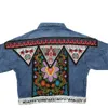 Boho Denim Jacket For Women Autumn Floral Appliques Embroidery Vintage Coat Long Sleeve Outerwear Female Jacket Coatee B025