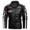 Chaquetas de piloto de bombardero militar para hombres Hombres Vintage Slim Biker Chaqueta de cuero Moda masculina Bordado Fleece PU Abrigo de motocicleta 201120