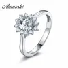 Aininohi 2017 Nuevo anillo de boda de vástago de halo de halo de halo de lujo de lujo 925 Sterling Silver Fancy Sunflower Y200106