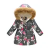 Fashion Girls Down Jacket Fleece Winter Children Clothes Hooded Coat Floral Baby Girl Overcoat Outwear Kids Outfits Tops Jumpers LJ201125