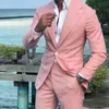 Najnowszy projekt jeden przycisk Pink Wedding Men Suits Notch Lapel dwa kawałki Business Groom Tuxedos Spodnie Krawat W1296307U