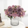 Fake Peony & Hydrangea (6 Stems/Bunch) 11.42" Length Simulation Oil Pting Rose for Wedding Home Decorative Artificial Flowers